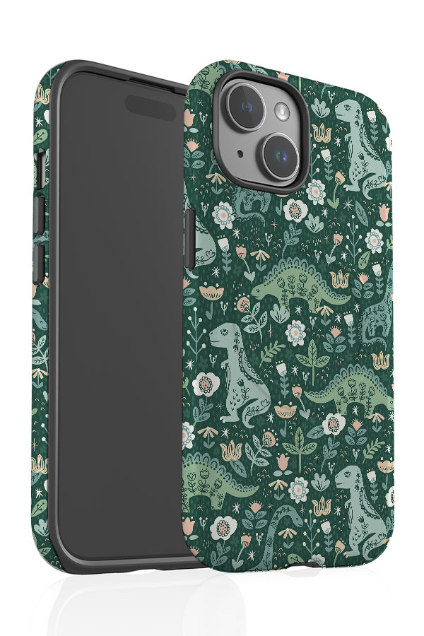 Folk Floral Dinosaurs By Latheandquill MagSafe Phone Case (Green) | Harper & Blake
