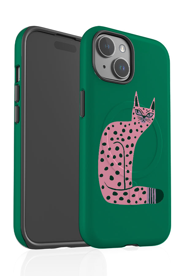 Bold Graphic Cat MagSafe Phone Case (Green) | Harper & Blake