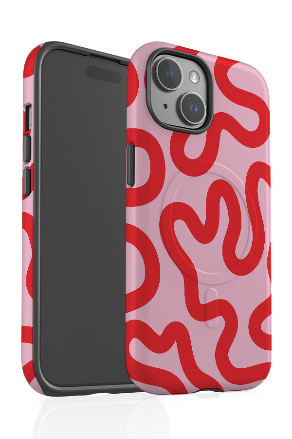 Swirl Lines Abstract MagSafe Phone Case (Pink Red) Harper Blake