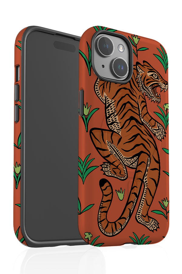 Tiger & Plants MagSafe Phone Case (Red) | Harper & Blake