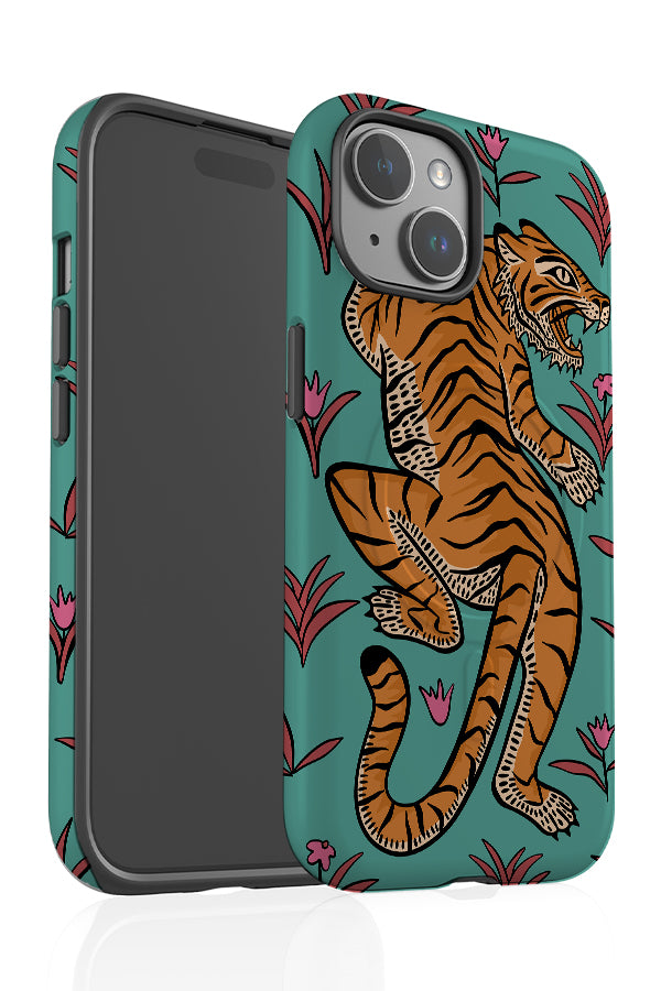 Tiger & Plants MagSafe Phone Case (Turquoise) | Harper & Blake