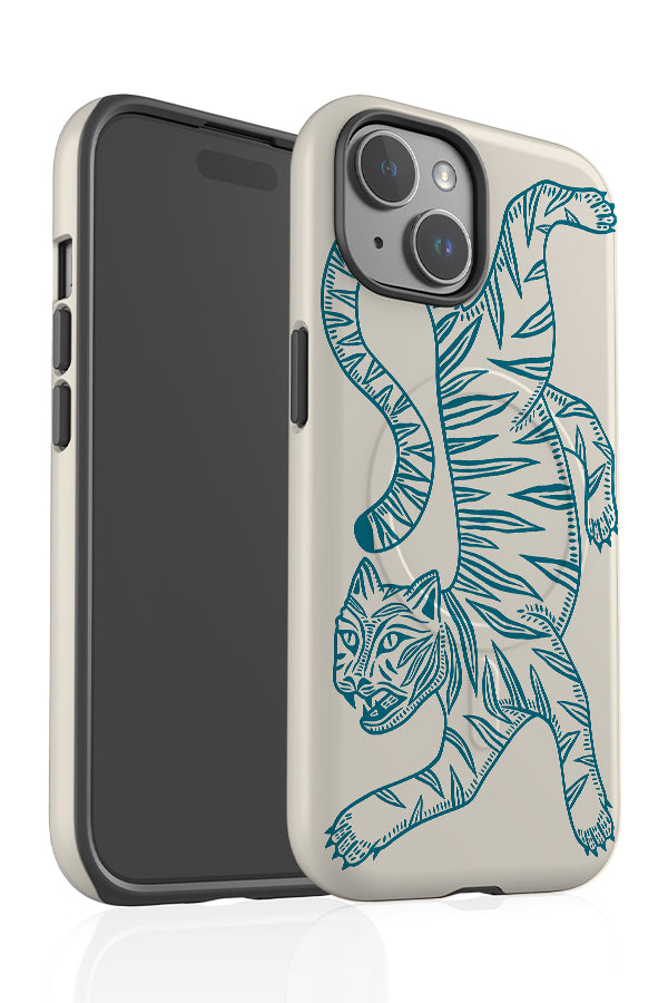 Two Tone Tiger MagSafe Phone Case (Off White & Blue) | Harper & Blake
