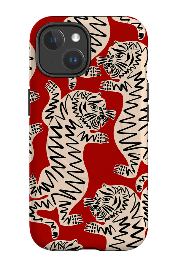 Abstract Tiger MagSafe Phone Case (Red & Off White) | Harper & Blake