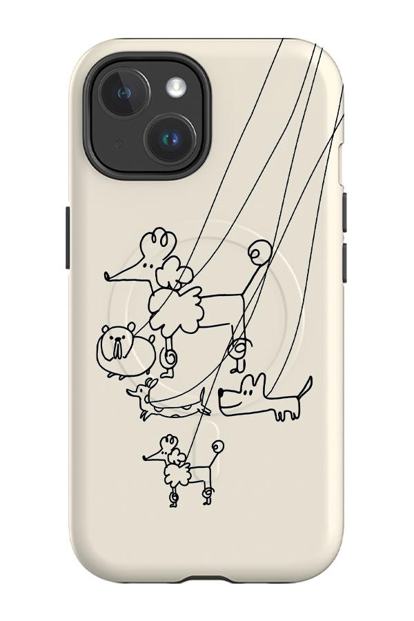 Doodle Dogs on Lead MagSafe Phone Case (Cream)