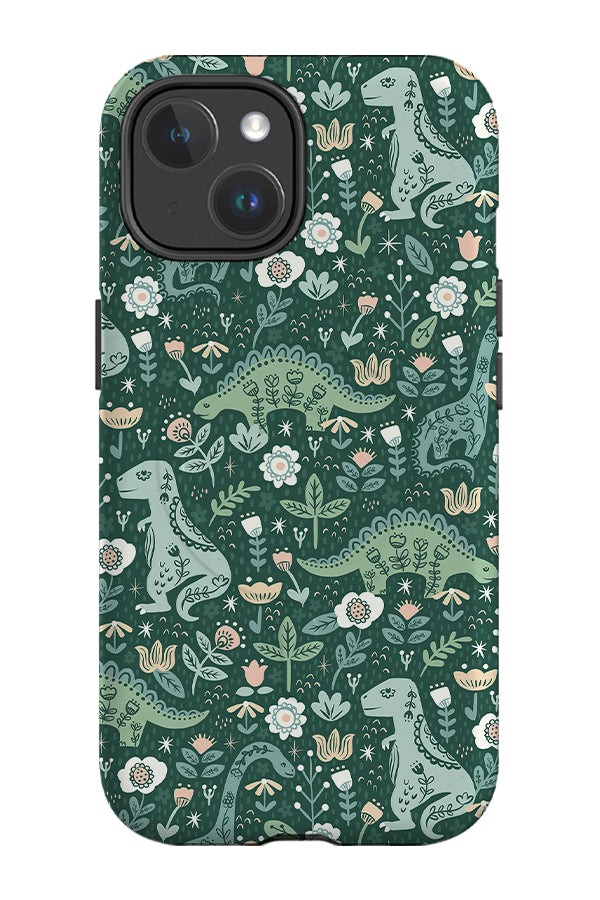 Folk Floral Dinosaurs By Latheandquill MagSafe Phone Case (Green) | Harper & Blake