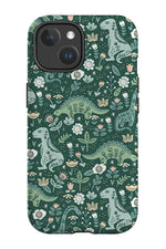 Folk Floral Dinosaurs By Latheandquill MagSafe Phone Case (Green)