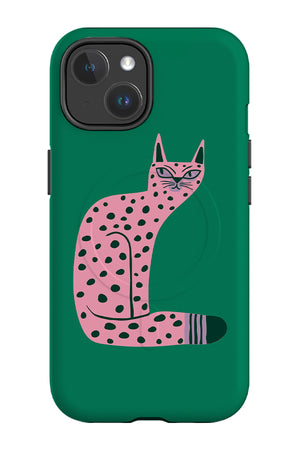 Bold Graphic Cat MagSafe Phone Case (Green) | Harper & Blake