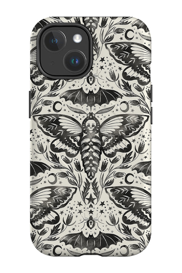 Skull Moth Damask By Rebecca Elfast MagSafe Phone Case (Monochrome)