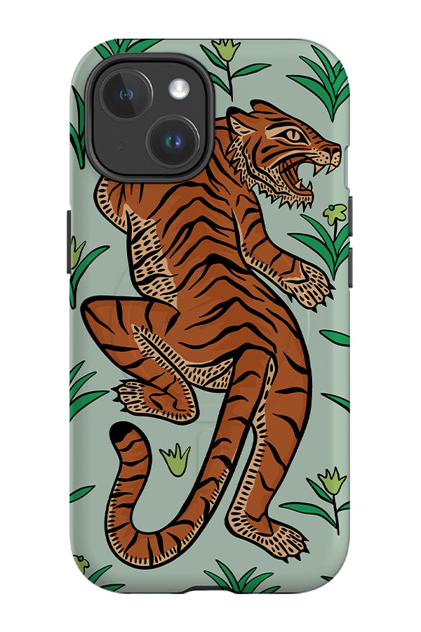 Tiger & Plants MagSafe Phone Case (Mint) | Harper & Blake