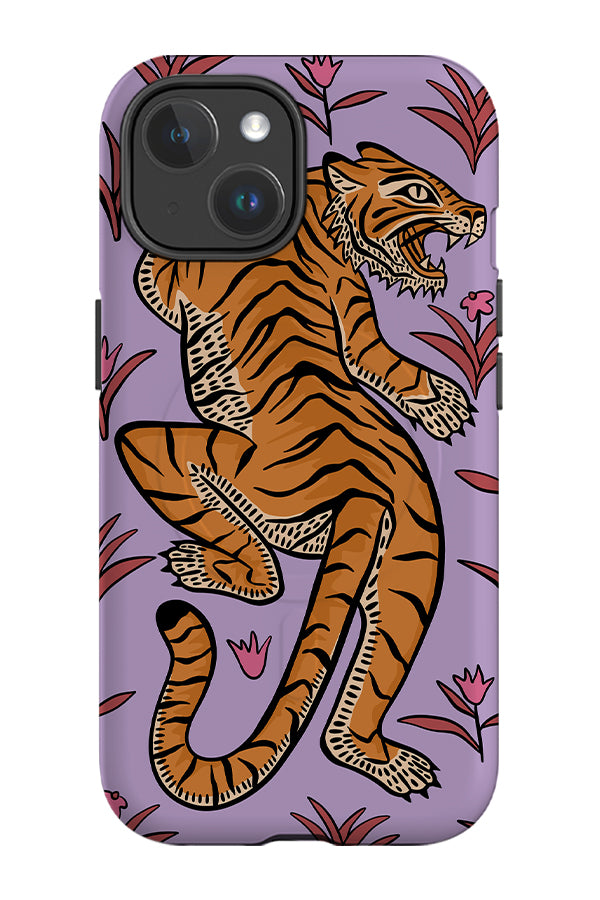 Tiger & Plants MagSafe Phone Case (Purple) | Harper & Blake