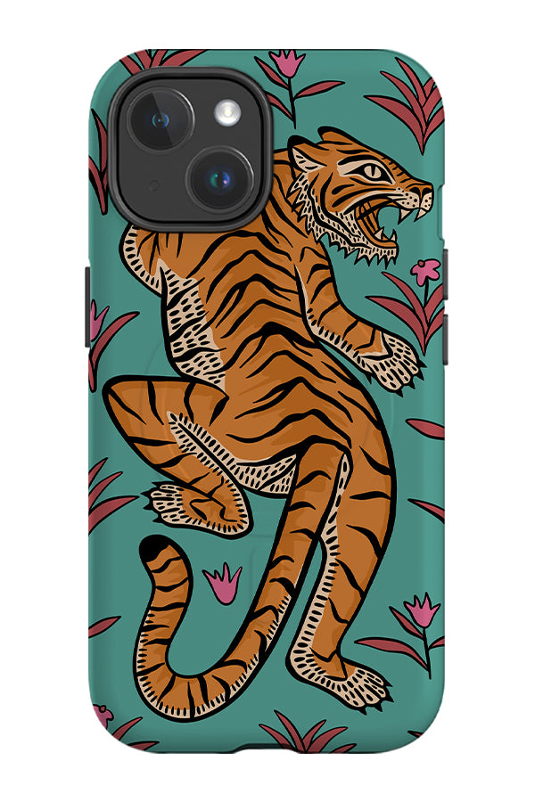 Tiger & Plants MagSafe Phone Case (Turquoise) | Harper & Blake