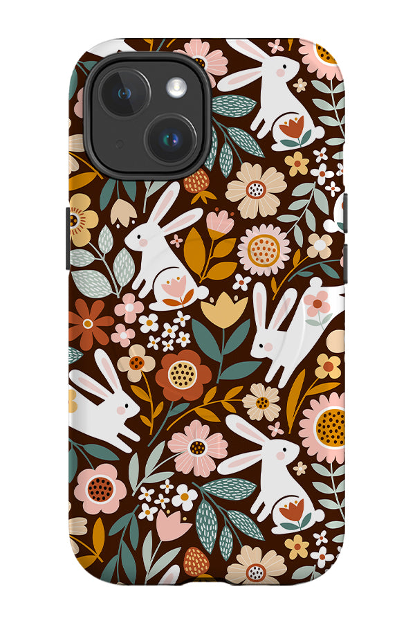 Floral Rabbits By Mirabelle Print MagSafe Phone Case (Dark) | Harper & Blake