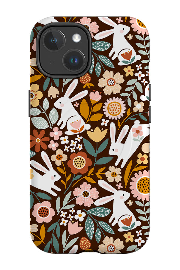 Floral Rabbits By Mirabelle Print MagSafe Phone Case (Dark)