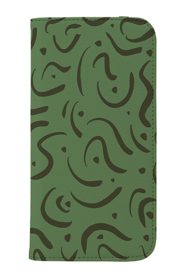 Abstract Doodle Wallet Phone Case (Green)