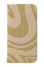 Abstract Wave Wallet Phone Case (Sage Green)