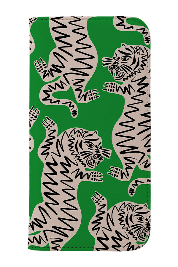 Abstract Tiger Wallet Phone Case (Green) | Harper & Blake