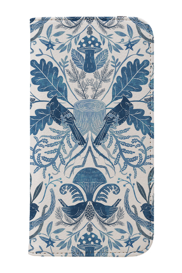 Birds in a Thicket Woodland Damask by Michele Norris Wallet Phone Case (Blue) | Harper & Blake