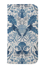 Birds in a Thicket Woodland Damask by Michele Norris Wallet Phone Case (Blue)