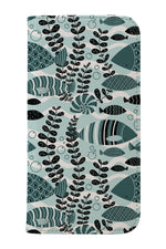 Geometric Fish By Angela Sbandelli Wallet Phone Case (Pine and Mint)