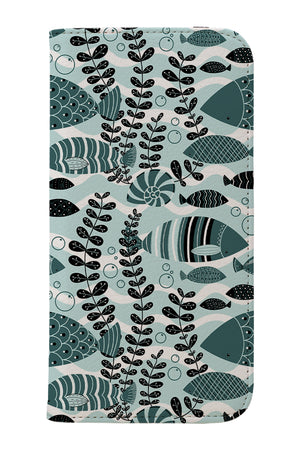Geometric Fish By Angela Sbandelli Wallet Phone Case (Pine and Mint) | Harper & Blake