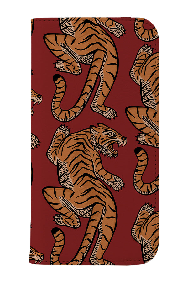 Tiger & Plants Wallet Phone Case (Red) | Harper & Blake 