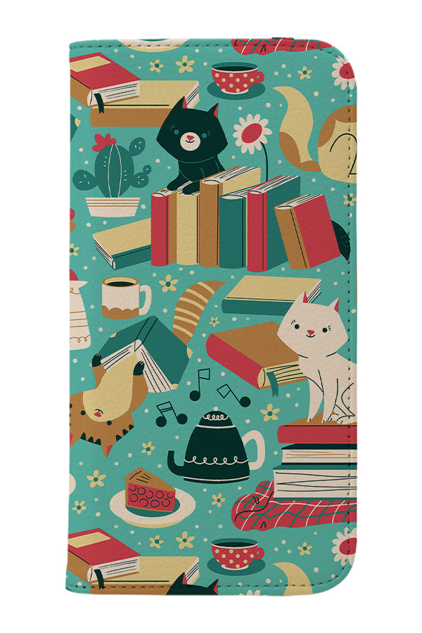 Cozy Cat Reading By Angela Sbandelli Wallet Phone Case (Green)
