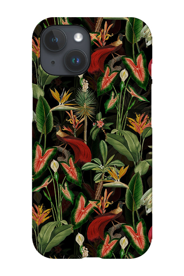 Dark Moody Leaves and Birds By Uta Naumann Phone Case (Black)