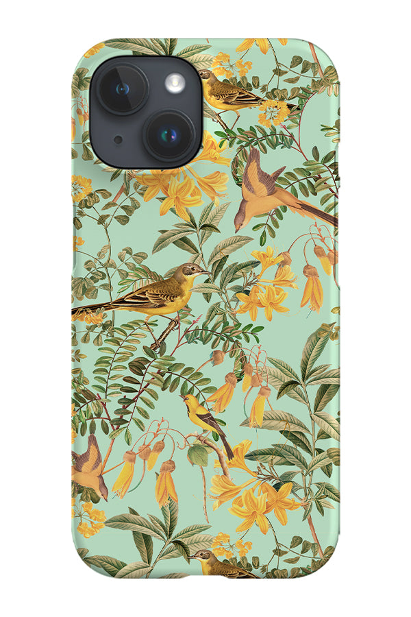 Yellow Birds and Flowers By Uta Naumann Phone Case (Blue)