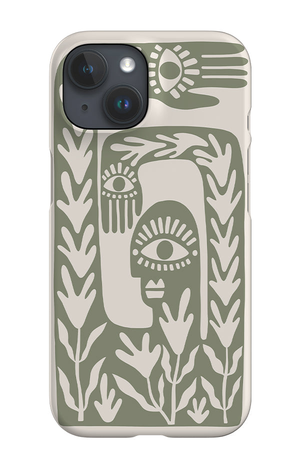 Abstract Face iPhone Phone Case (Linen Moss Green) | Harper & Blake