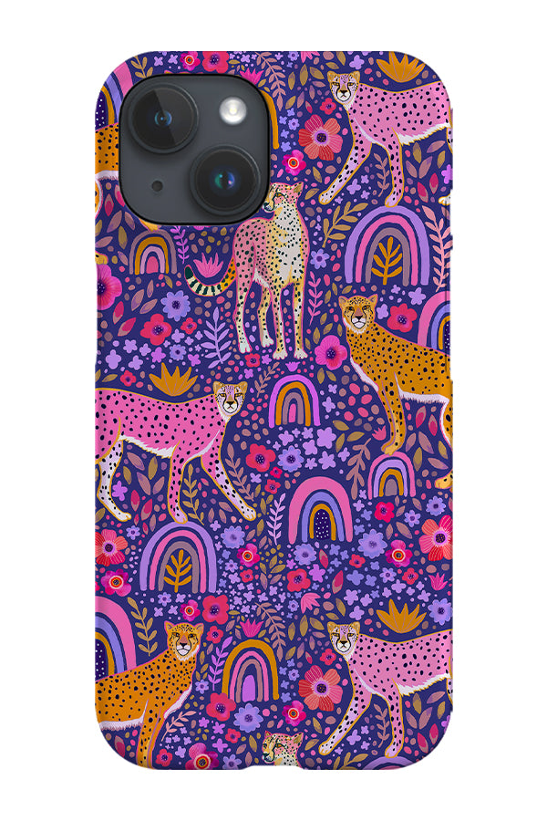 Cheetahs in a Rainbow Garden by Janet Broxon Phone Case (Purple) | Harper & Blake