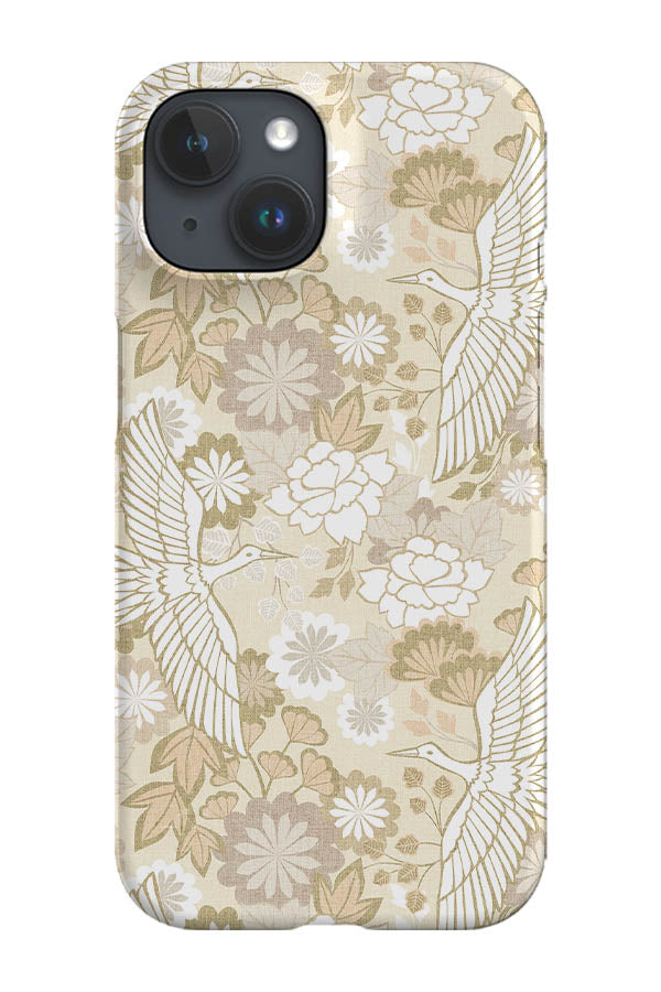Cranes and Chrysanthemums by Cecilia Mok Phone Case (Beige) | Harper & Blake