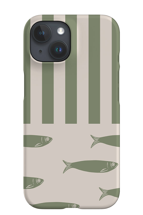 Fish Stripes iPhone Phone Case (Linen Moss Green) | Harper & Blake