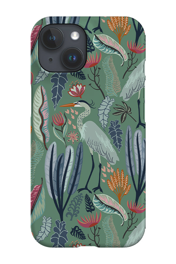 Heron and Plants By Nina Leth Phone Case (Green) | Harper & Blake