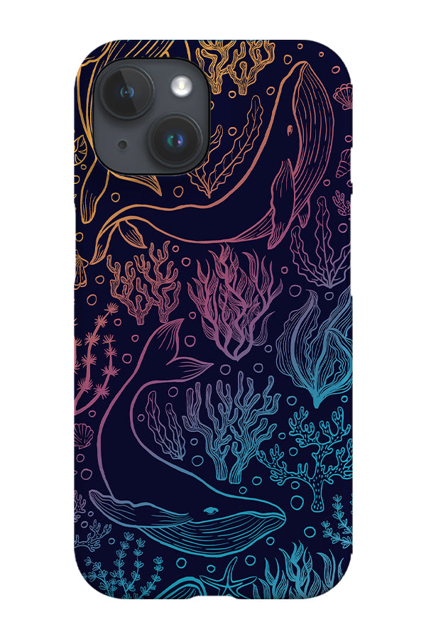 Humpback Whale Rainbow Line Art by Delively Dewi Phone Case (Dark)