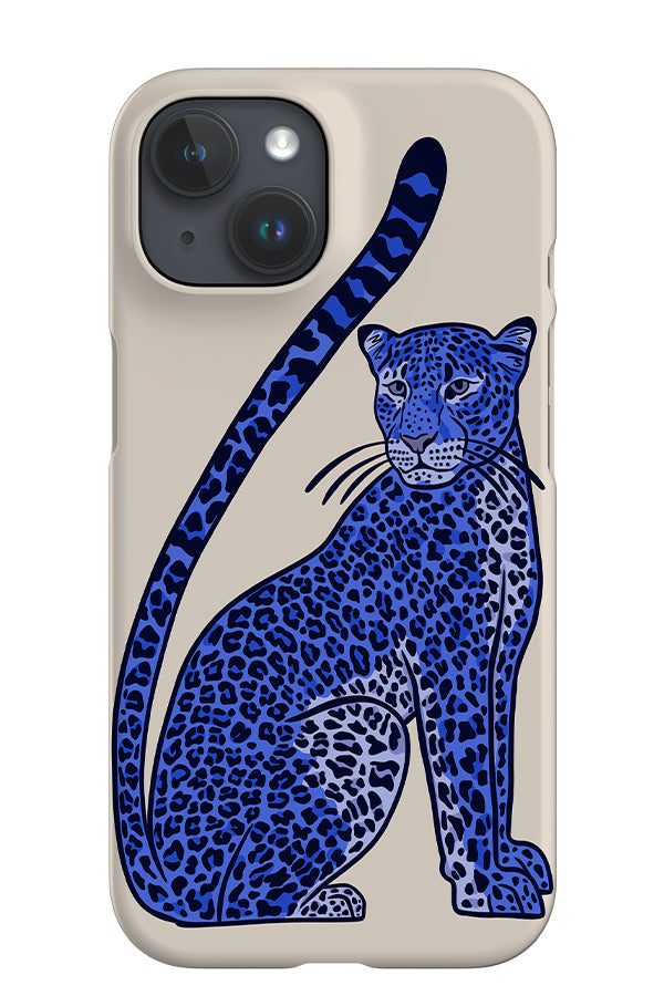 Leopard Sitting iPhone Phone Case (Off-White & Blue) | Harper & Blake