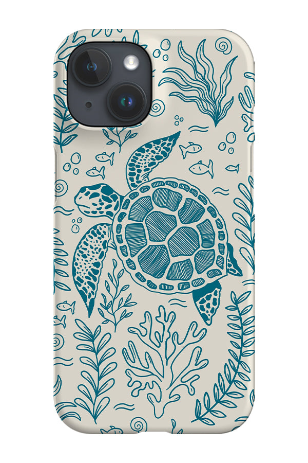 Sea Turtle iPhone 15 Phone Case (Beige Blue)