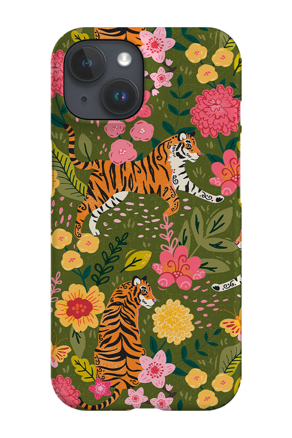 Tiger Floral by Sally Mountain Phone Case (Green)