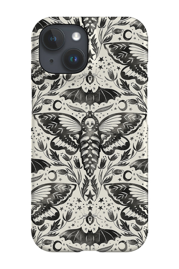 Skull Moth Damask By Rebecca Elfast Phone Case (Monochrome)
