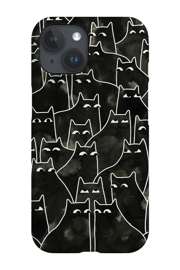 Suspicious Cats by LittleClyde Illustration Phone Case (Black)