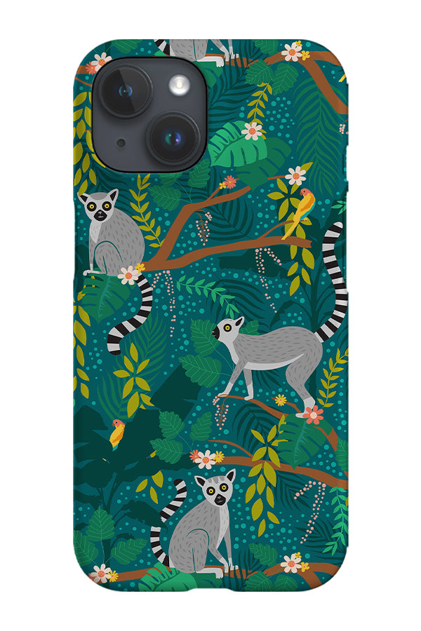 Lemurs in a Teal Jungle By Latheandquill Phone Case (Teal)