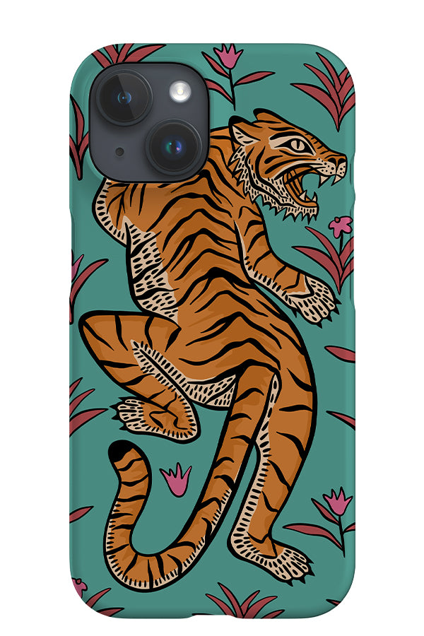 Tiger & Plants iPhone Phone Case (Turquoise) | Harper & Blake