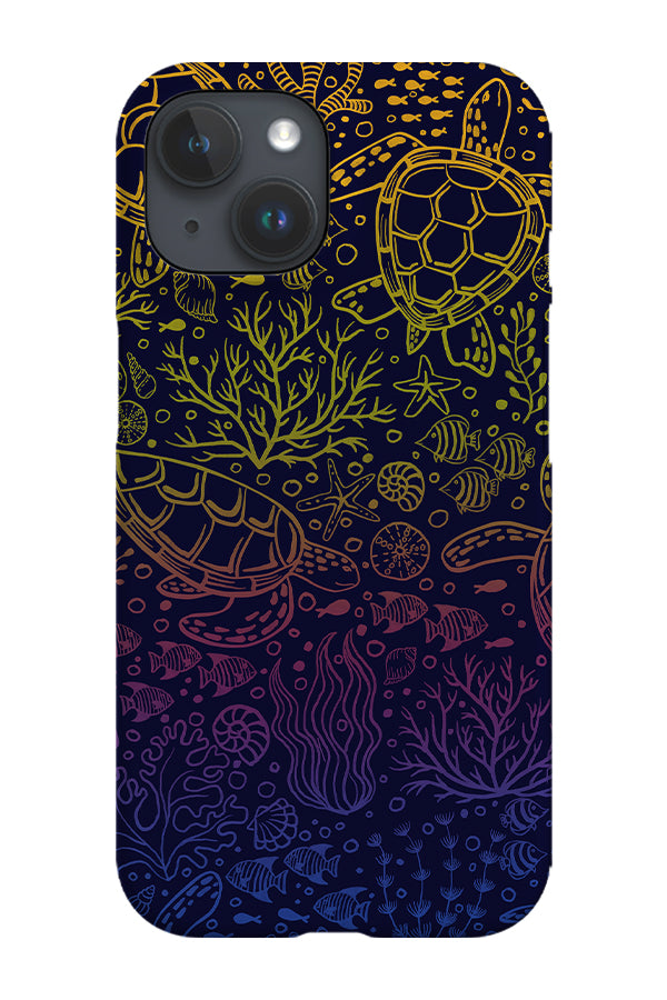 Turtle's Ocean Garden Rainbow Line Art by Delively Dewi Phone Case (Dark) | Harper & Blake