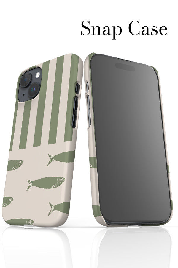 Fish Stripes iPhone Phone Case (Linen Moss Green) | Harper & Blake