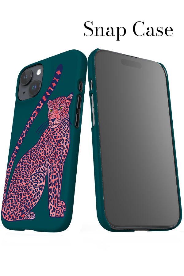 Leopard Sitting iPhone Snap Phone Case (Green Pink) | Harper & Blake