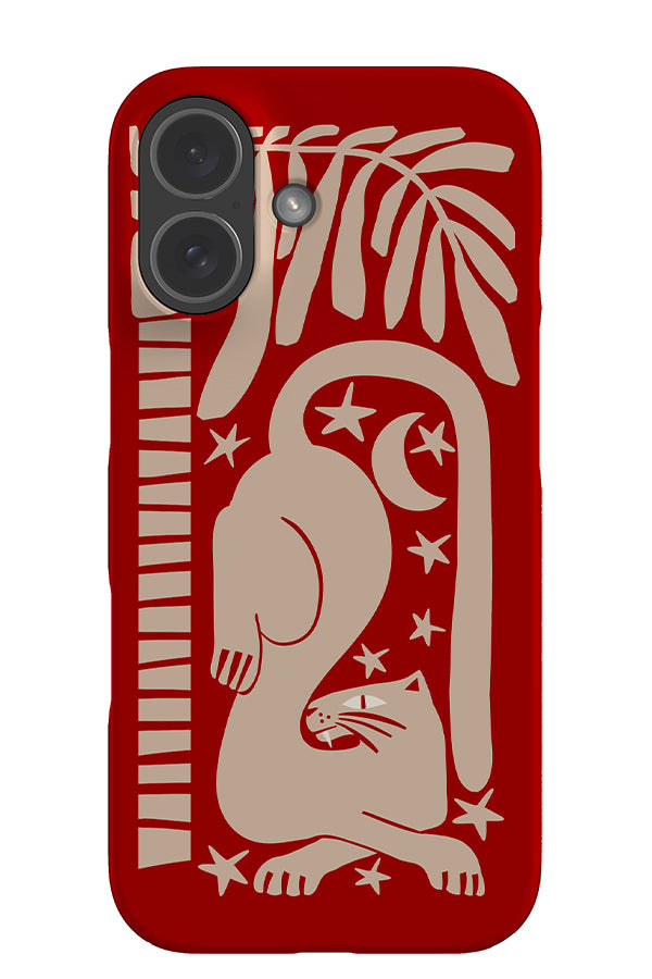 Lounging Leopard With Plants Snap Phone Case (Red & Off White) | Harper & Blake