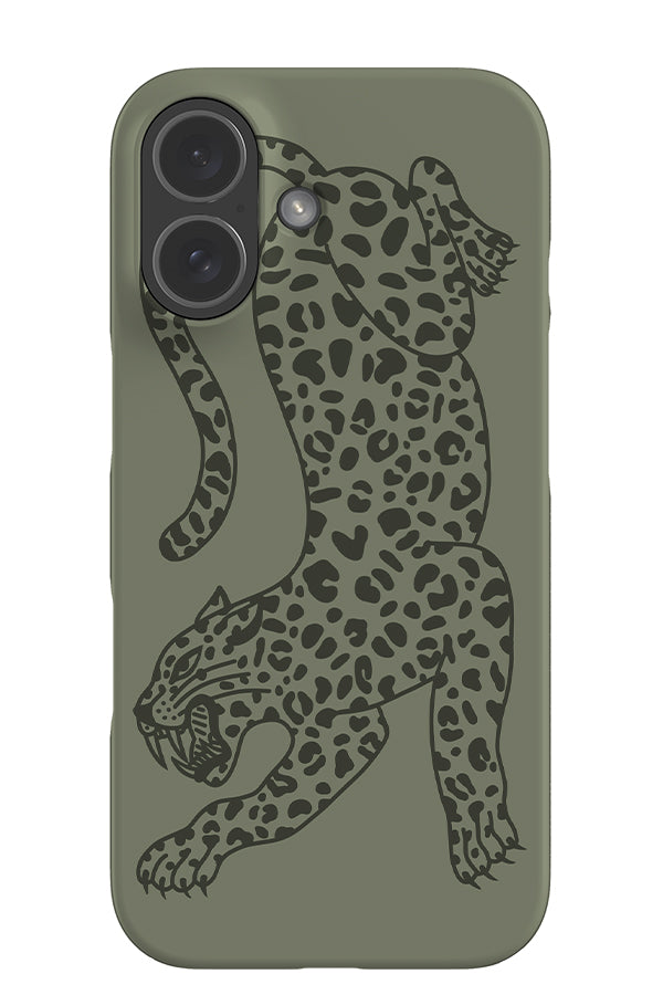 Pouncing Leopard Placement Snap Phone Case (Moss Green) | Harper & Blake