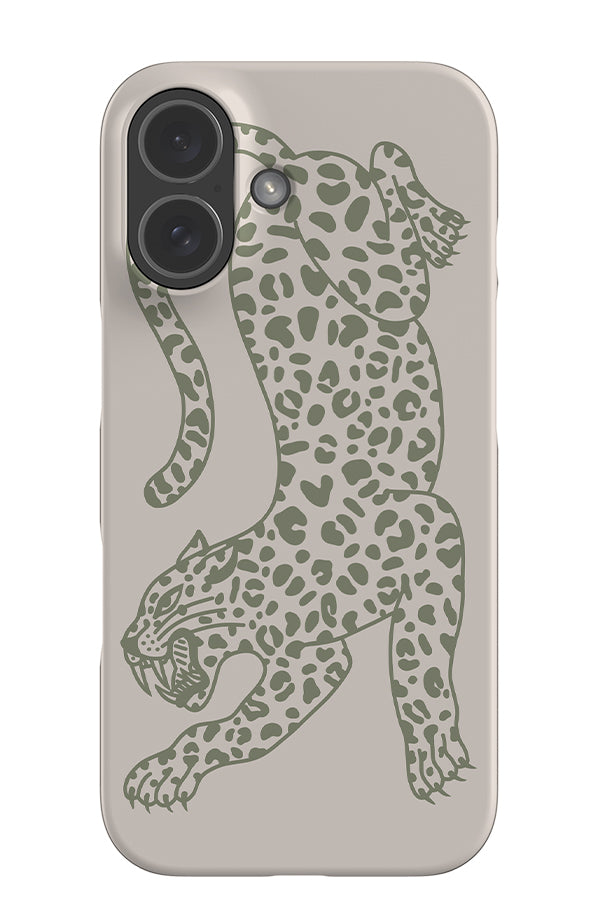 Pouncing Leopard Placement Snap Phone Case (Off White & Moss Green) | Harper & Blake