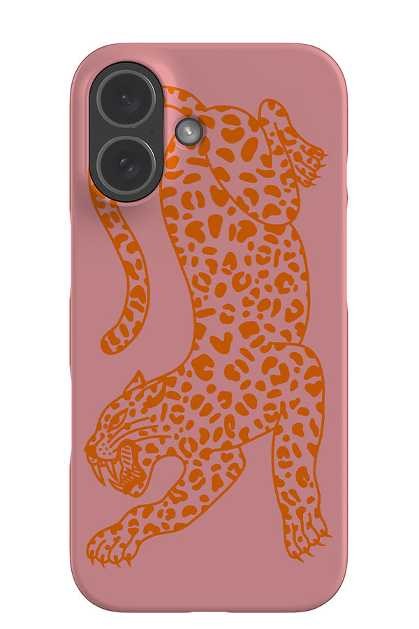 Pouncing Leopard Placement Snap Phone Case (Pink & Orange) | Harper & Blake