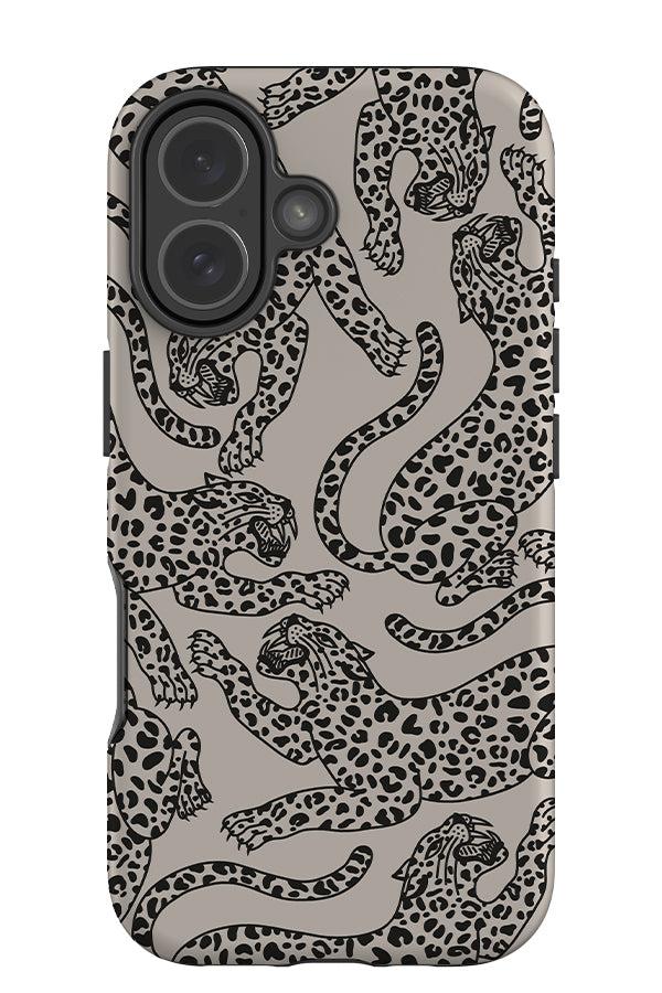 Pouncing Leopard Scatter Tough Phone Case (Black & White) | Harper & Blake