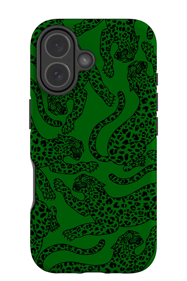 Pouncing Leopard Scatter Tough Phone Case (Bright Green) | Harper & Blake